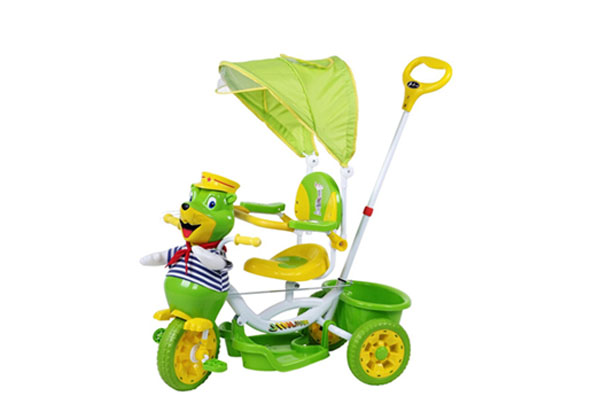 金六一綠色帶傘三輪童車