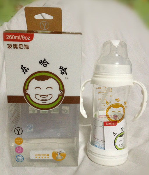 樂哈哈寬口弧形晶鉆玻璃奶瓶260ml
