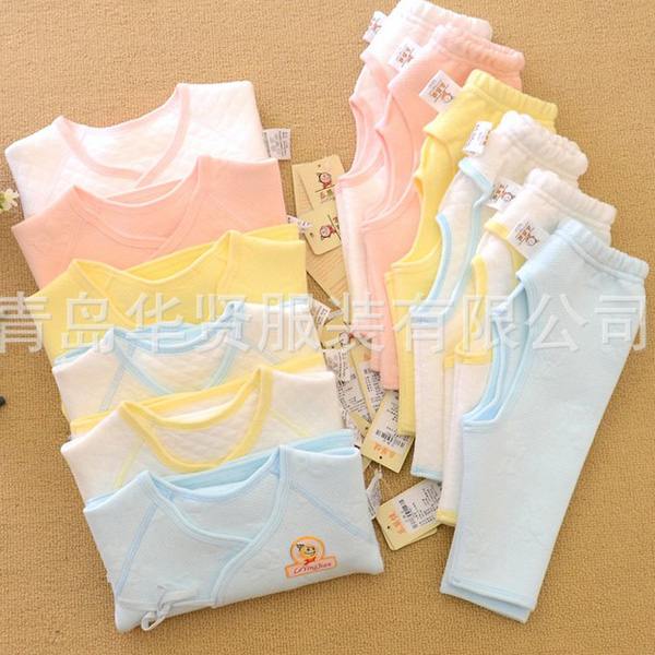 樂嬰健純棉保暖嬰兒反袖口肚衣套裝