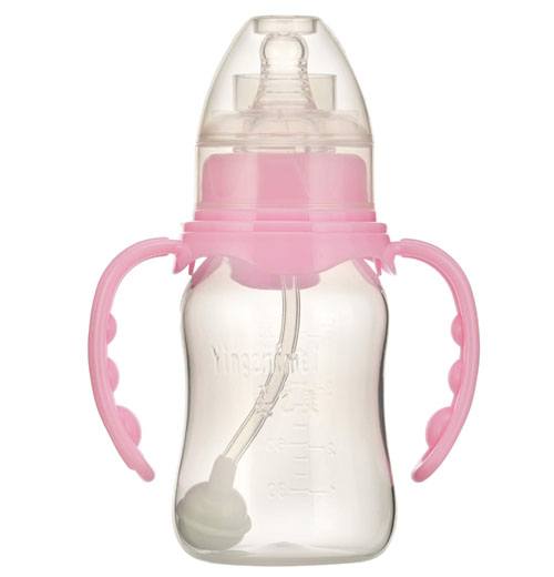 嬰之美標(biāo)口雙耳自動圓弧PP奶瓶120ML粉色