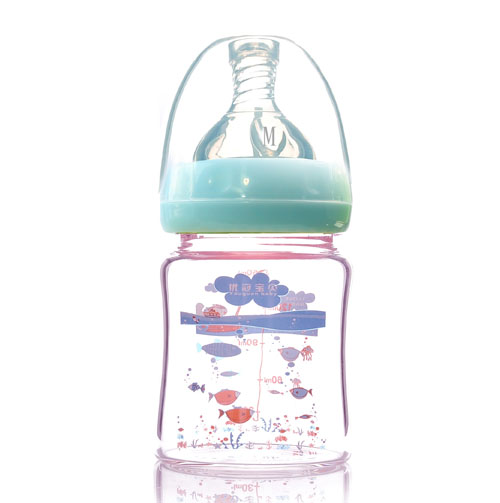 優(yōu)冠寶貝寬口金鉆玻璃奶瓶260ml藍(lán)色