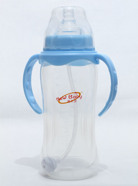 新兒寶天藍(lán)色寬口330ml雙耳自動(dòng)圓腰形PP奶瓶