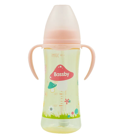 貝斯比寬口弧形PP納米銀奶瓶300ml紅色