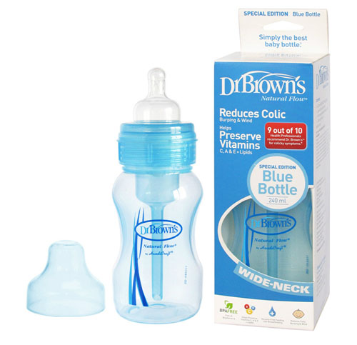 布朗博士彩色寬口PP奶瓶240ml藍色