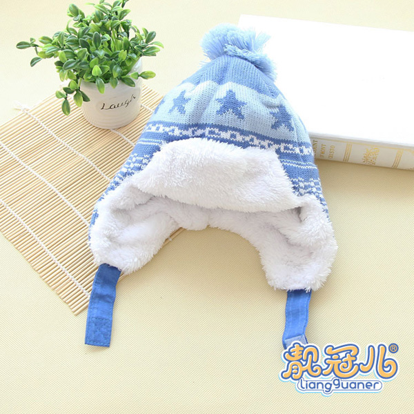 靚冠兒嬰幼兒加絨保暖護耳帽子淺藍色