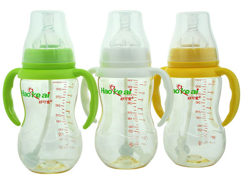 好可愛寬口自動吸管手柄弧形奶瓶330ml