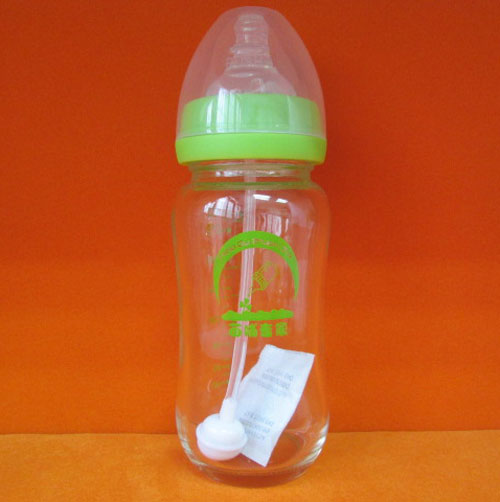 苗哺專家8安寬口弧形抗摔防爆玻帶自動吸管璃奶瓶240ml