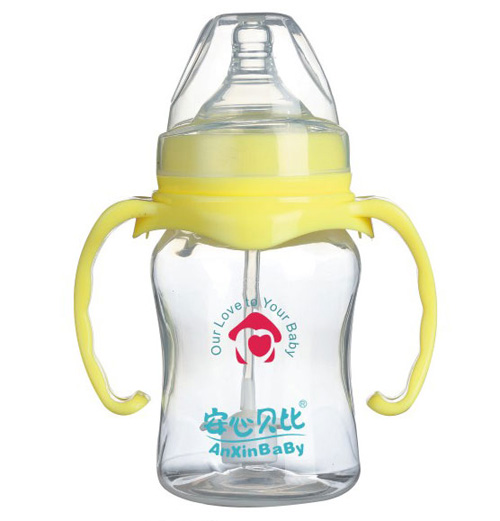 安心貝比雙柄寬口自動吸管弧形奶瓶180ml