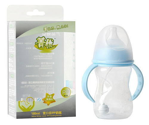 菁優(yōu)寬口徑PP奶瓶180ml藍色