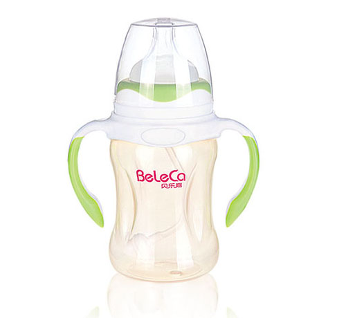 貝樂嘉草青色雙柄嬰兒PP奶瓶