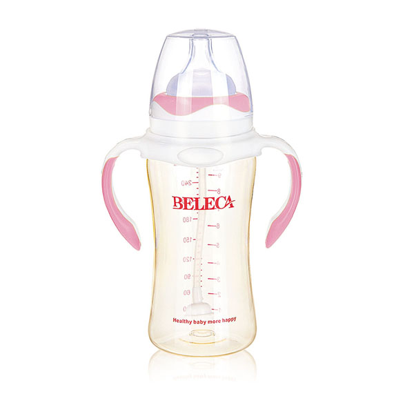 貝樂嘉粉色雙柄嬰兒硅膠奶瓶270ml