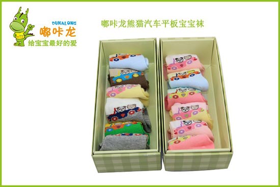 嘟咔龍熊貓汽車平板小號6雙禮盒裝寶寶襪