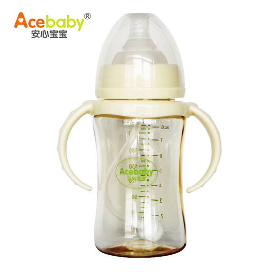 安心寶寶240ml寬口雙耳自動(dòng)PPSU奶瓶黃色