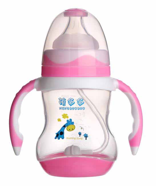 萌多多PP寬口180ml雙色紅白手柄自動(dòng)奶瓶