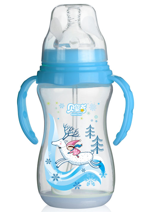 貝嬰奇320ml寬口帶感溫底座奶瓶淺藍