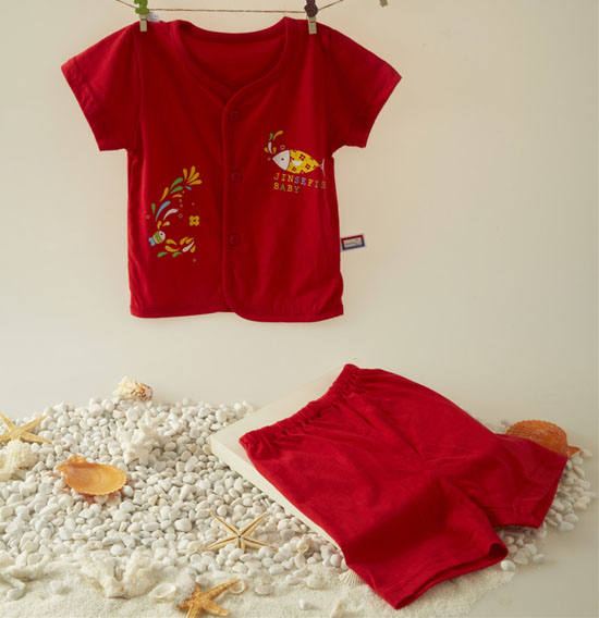 金色小魚(yú)純棉大紅短袖桃開(kāi)套