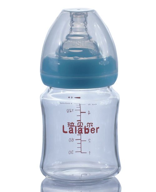 拉貝爾5安士寬口徑玻璃奶瓶-藍色奶環(huán)