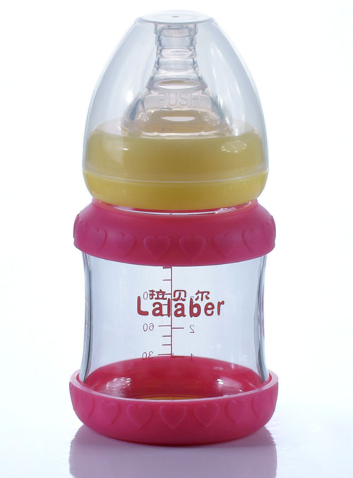 拉貝爾5安士寬口徑連紅色感溫保護環(huán)玻璃奶瓶