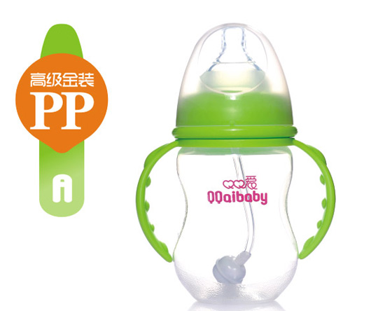 Q0愛寬口徑雙柄自動PP奶瓶210ML