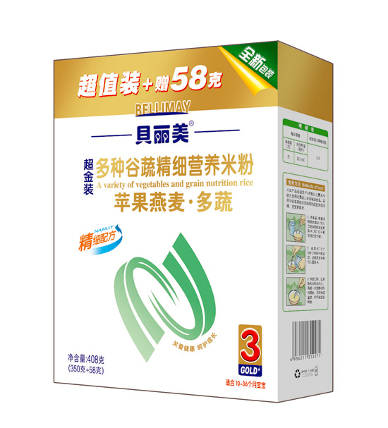 貝麗美蘋果燕麥多蔬精細(xì)營(yíng)養(yǎng)米粉408克盒裝