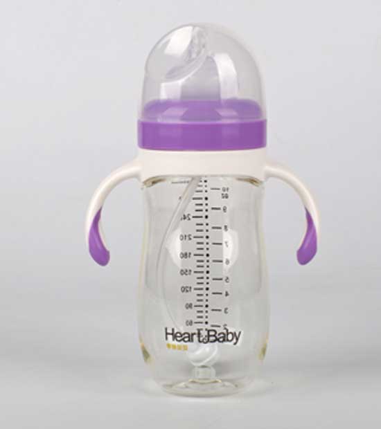 亨特貝貝寬口PPSU300ml紫色奶瓶帶手柄