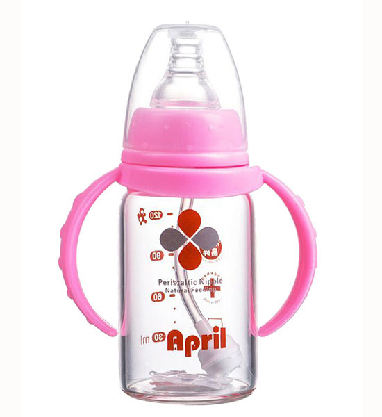 Happy100寬口玻璃奶瓶粉色