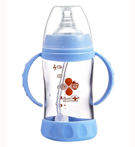 Happy100新生兒帶手柄寬口高溫防爆水晶玻璃奶瓶