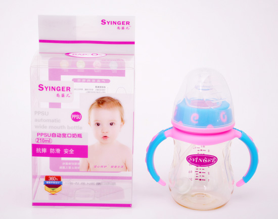 尚yingePPSU自動寬口奶瓶210ML粉底藍蓋