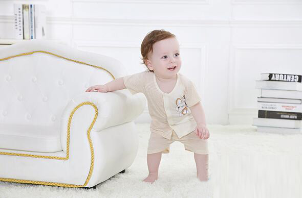 蓓琪兔嬰兒內(nèi)衣2015春夏新款間條短袖對(duì)襟套裝0