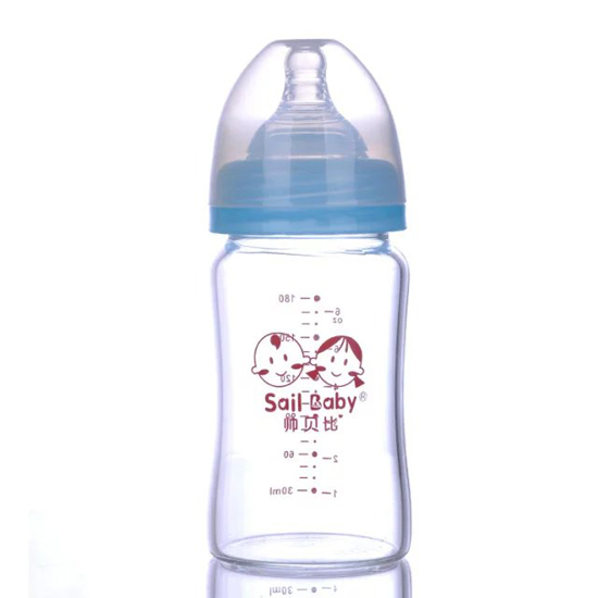 帥貝比寬口弧形晶鉆玻璃奶瓶180ML