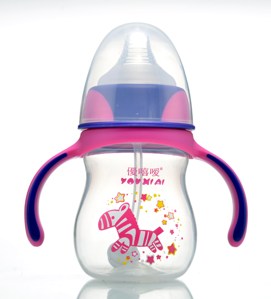 優(yōu)嘻噯炫彩PP寬口自動(dòng)奶瓶180ML紫紅色