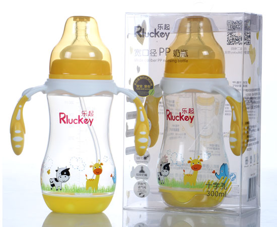 樂(lè)起300ml寬口徑PP奶瓶黃色
