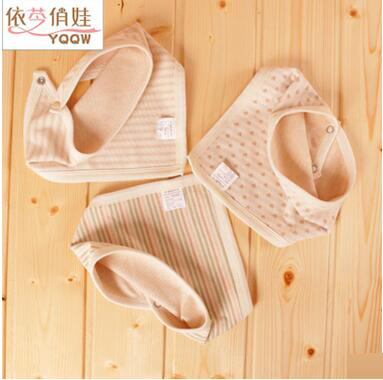 四季款2層有機(jī)棉彩棉純銅按扣yinge三角巾寶寶圍巾兒童口水巾