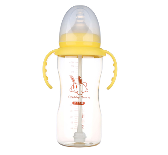 丘比兔PPSU寬口徑葫蘆型自動(dòng)把手奶瓶380ML黃色