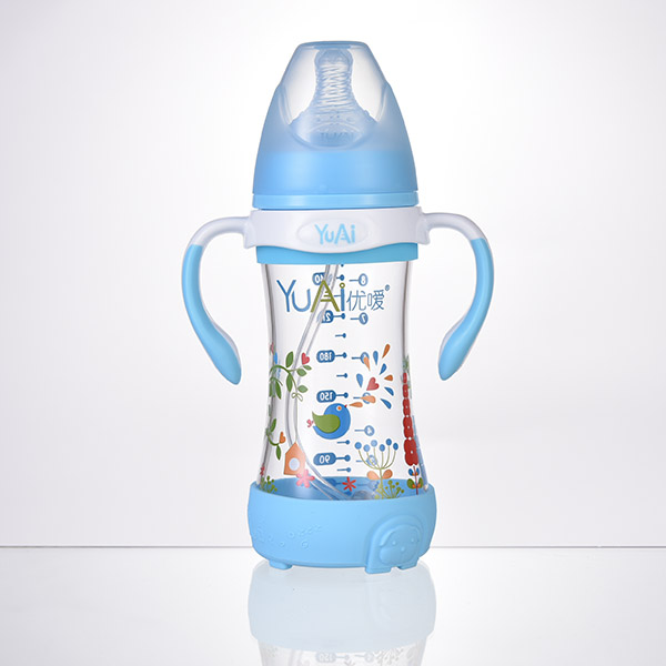 優(yōu)噯9安寬口弧線型晶鉆玻璃手柄自動奶瓶(260ml)