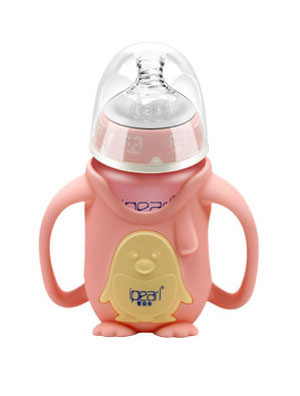 愛貝爾企鵝型玻璃防摔奶瓶260ML