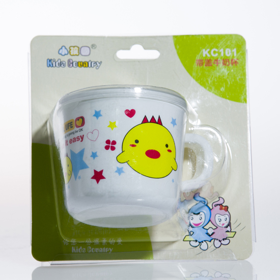 小孩國帶蓋牛奶杯白色