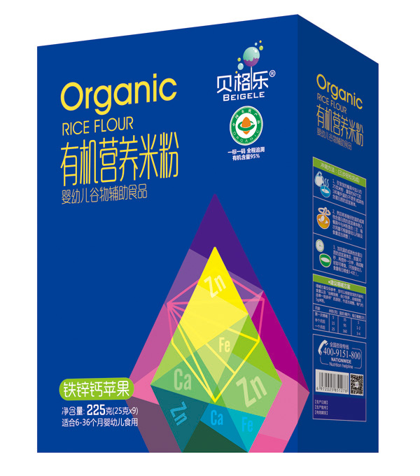 貝格樂有機(jī)營養(yǎng)米粉-鈣鐵鋅蘋果 盒裝