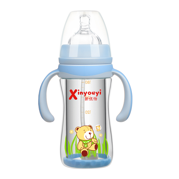 新優(yōu)怡雙層防爆玻璃奶瓶180ml 藍色