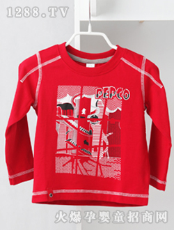 小豬班納紅色圓領(lǐng)長(zhǎng)袖針織衫