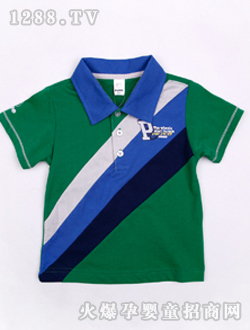 小豬班納綠色反領(lǐng)短袖針織衫