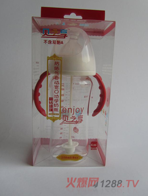 貝之享250ml晶鉆玻璃自動魔術防脹氣寬口奶瓶紅色