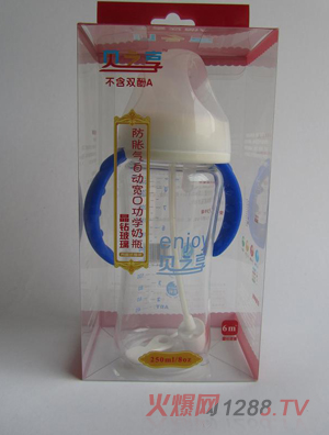 貝之享250ml晶鉆玻璃防脹氣寬口奶瓶藍色