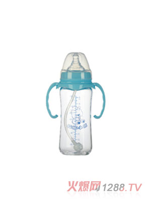 哈尼小熊寬口徑弧形雙柄自動(dòng)晶鉆玻璃奶瓶（盒裝）
