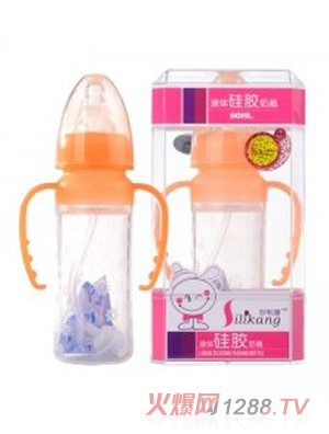 矽利康液體硅膠奶瓶110ml淺粉