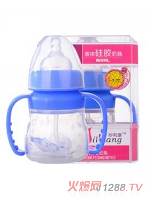 矽利康液體硅膠奶瓶150ml藍(lán)色