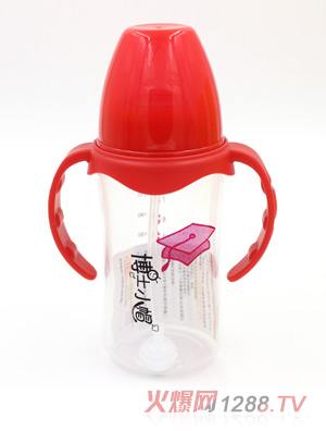 博士小帽PP有柄自然親子寬口自動奶瓶240ml紅色