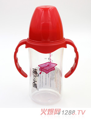 博士小帽PP有柄自然親子寬口奶瓶240ml紅色