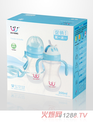 UU·KINGPP奶瓶300ml+PP水壺300ml藍(lán)色套裝包裝盒