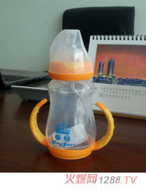 明冠270ML雙色手柄扣底寬口PP奶瓶